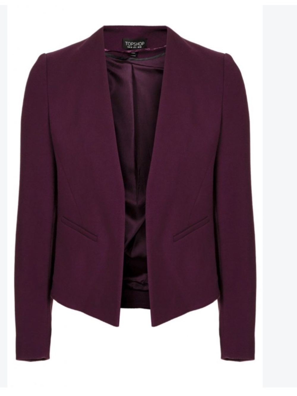 Topshop maroon collarless blazer size 4 nwot